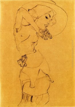 In piedi Nudo con grande cappello (Gertrude Schiele) In piedi Nudo con grande cappello (Gertrude Schiele)