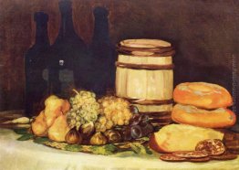 Natura morta con frutta, bottiglie, pane Natura morta con frutta, bottiglie, pane