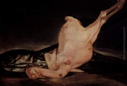 Natura morta, spennata tacchino e padella con il pesce Natura morta, spennata tacchino e padella con il pesce