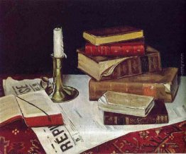 Natura morta con libri e candela Natura morta con libri e candela