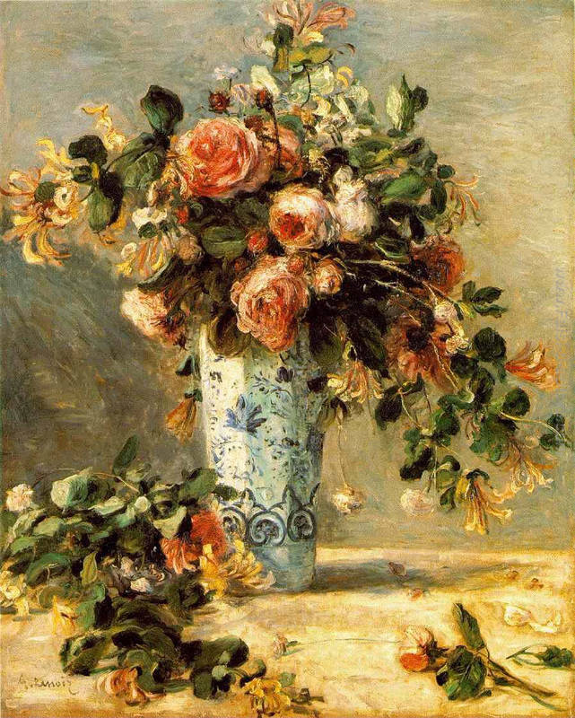 Rose e gelsomino in un vaso di Delft