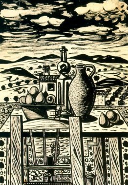 Natura morta, fichi tavola, vaso, bottiglia di anice Natura morta, fichi tavola, vaso, bottiglia di anice