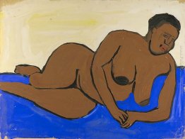 Femminile Nudo sdraiato su terra blu Femminile Nudo sdraiato su terra blu