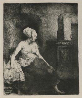 Una donna seduta prima di una stufa olandese Una donna seduta prima di una stufa olandese