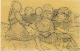 Cinque bambini sul bordo del prato Cinque bambini sul bordo del prato