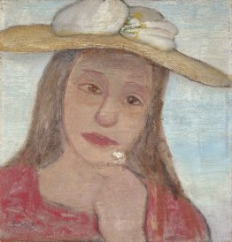 Ragazza con il cappello di paglia e un fiore in mano Ragazza con il cappello di paglia e un fiore in mano