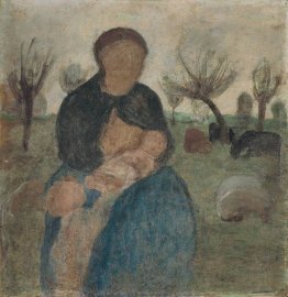 Madre con il bambino al seno, e il bambino nel paesaggio Madre con il bambino al seno, e il bambino nel paesaggio