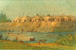 Un villaggio della tribù Hidatsa a Knife River Un villaggio della tribù Hidatsa a Knife River