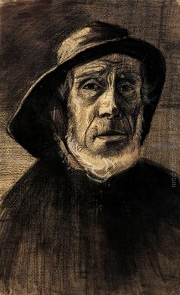 Testa di un pescatore con una frangia di barba e un Sou'wester Testa di un pescatore con una frangia di barba e un Sou'wester