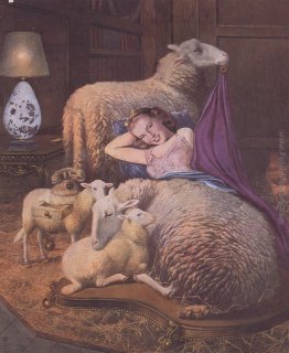 Reclining ragazza negli ovini Reclining ragazza negli ovini