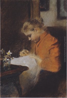 Leopoldine Steindl-Moser, eine Schwester des Künstlers, n?hend Leopoldine Steindl-Moser, eine Schwester des Künstlers, n?hend