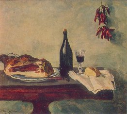 Natura morta. Pane, prosciutto e vino. Natura morta. Pane, prosciutto e vino.