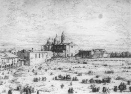 Padova: il Prato della Valle con Babbo Giustinia e la Chiesa del Padova: il Prato della Valle con Babbo Giustinia e la Chiesa del