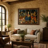Madonna col Bambino in trono con quattro angeli, gli arcangeli M — Villa italiana