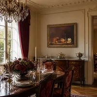 Natura morta con vaso di olive — Sala da pranzo del castello