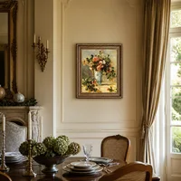 Rose e gelsomino in un vaso di Delft — Sala da pranzo del castello