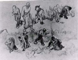Foglio con numerosi schizzi di persone che lavorano Foglio con numerosi schizzi di persone che lavorano