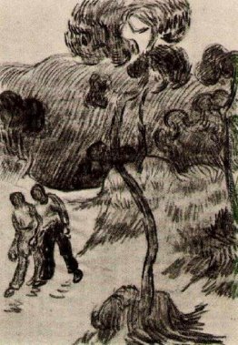 Due uomini che camminano in un paesaggio con alberi Due uomini che camminano in un paesaggio con alberi