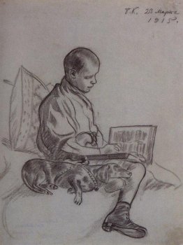 Ragazzo con il cane (Ritratto di Cyril Kustodiev, figlio dell'ar Ragazzo con il cane (Ritratto di Cyril Kustodiev, figlio dell'ar