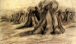 Stooks e un contadino impilabile Covoni Stooks e un contadino impilabile Covoni