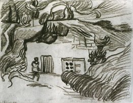 Case tra gli alberi con una figura Case tra gli alberi con una figura
