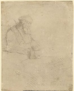 Vecchio uomo in meditazione, appoggiato su un libro Vecchio uomo in meditazione, appoggiato su un libro