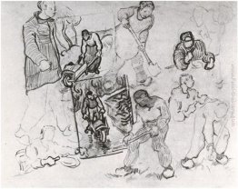 Foglio con schizzi di persone che lavorano Foglio con schizzi di persone che lavorano