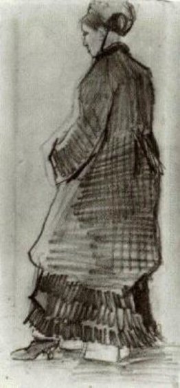 Donna con cappello, cappotto e vestito pieghettato Donna con cappello, cappotto e vestito pieghettato