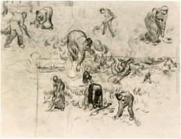 Foglio con schizzi di persone che lavorano Foglio con schizzi di persone che lavorano