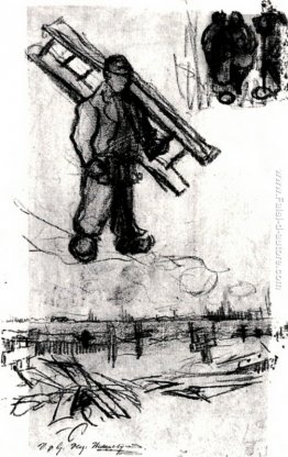 Schizzi di un uomo con una scala, altre figure, e un cimitero Schizzi di un uomo con una scala, altre figure, e un cimitero