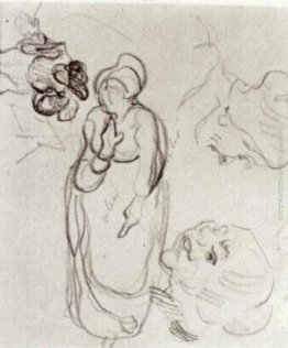 Studio di una Donna in piedi, due teste, un'altra figura Studio di una Donna in piedi, due teste, un'altra figura