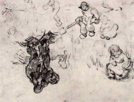 Foglio con schizzi di un Digger e di altre figure Foglio con schizzi di un Digger e di altre figure