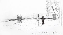 Paesaggio invernale. Cimitero. Paesaggio invernale. Cimitero.