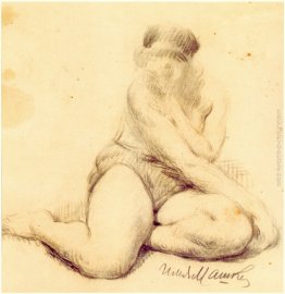 Seduto nudo, mettendo la mano sulla sua coscia Seduto nudo, mettendo la mano sulla sua coscia