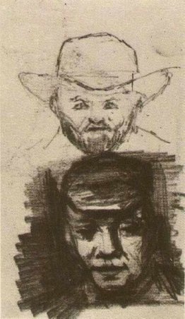 Due teste dell'uomo con la barba e il cappello contadino con la Due teste dell'uomo con la barba e il cappello contadino con la