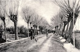 Strada con Pollard salici e Uomo con la scopa Strada con Pollard salici e Uomo con la scopa