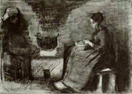 La donna, seduta accanto al fuoco, pelare patate, Schizzo di una La donna, seduta accanto al fuoco, pelare patate, Schizzo di una