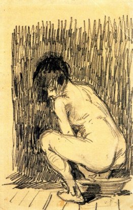 Donna Nuda Accovacciata Su un bacino Donna Nuda Accovacciata Su un bacino
