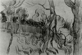 Gli alberi di pino Visto contro il Muro della Asylum Gli alberi di pino Visto contro il Muro della Asylum