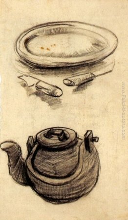 Piatto con posate e un bollitore Piatto con posate e un bollitore