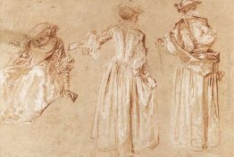 Tre studi di una signora con un cappello Tre studi di una signora con un cappello