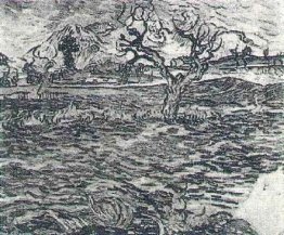 Paesaggio con albero e Olive montagne sullo sfondo Paesaggio con albero e Olive montagne sullo sfondo