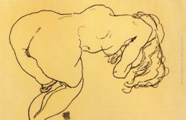 Dai capelli lunghi nudo, si chinò in avanti, vista coglione Dai capelli lunghi nudo, si chinò in avanti, vista coglione
