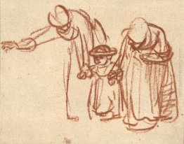 Due donne insegnare a un bambino a camminare Due donne insegnare a un bambino a camminare