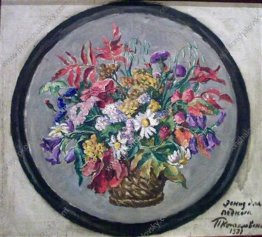 Natura morta. Fiori di autunno in un cestino. Studio per il vass Natura morta. Fiori di autunno in un cestino. Studio per il vass