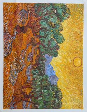 Ulivi con cielo giallo e sole