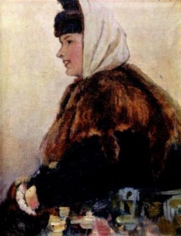 Ritratto di giovane donna in cappotto di pelliccia con manicotto Ritratto di giovane donna in cappotto di pelliccia con manicotto