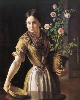Una ragazza con un vaso di rose Una ragazza con un vaso di rose